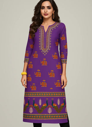 Muslim Dress Kurt Women's Fashionable And Elegant National Style Straight Tube Casual Round Neck Colorful Elephant Pattern Dress