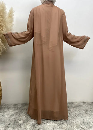 Diamond for Muslim Women Chiffon Open Cardigan Abaya Kimono Maxi Dress Turkey Dubai Arab Kaftan Eid Party Morocco Gowns Jalabiya
