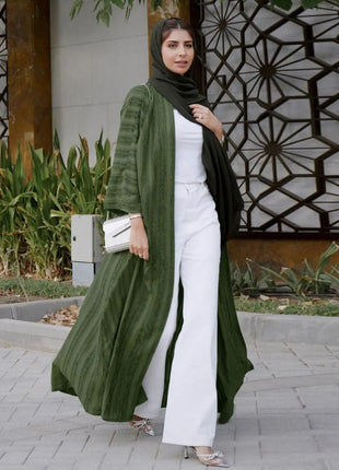 2024 New Fashion Muslim Kimono Abaya Solid Striped Retro Ethnic Cardigan Robe Dubai Middle Eastern Saudi Arabia Eid Clothes