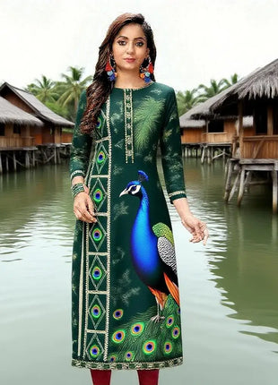 Muslim Women Casual Comfortable Kurt Dress Straight Tube Ethnic Peacock Abito Donna Musulmana Girls Prayer Dress