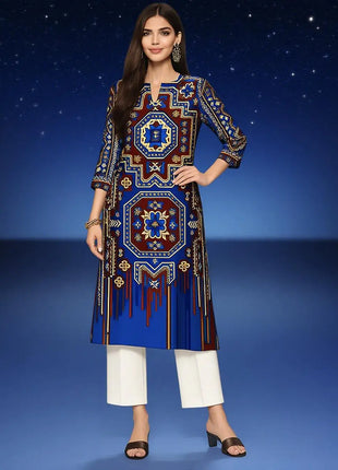Muslim Dress Kurt Women's Fashionable And Elegant National style Straight Tube Casual Color Elephant Pattern Women Dress Abaya