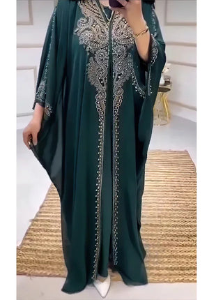 Eid Muslim Dress for Women Hooded Abaya 2 Piece Set Diamond Jalabiya Morocco Party Dresses Dubai Abayas Kaftan Vestido Long Robe