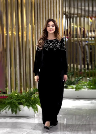 Eid Muslim Party Dress for Women Abaya Spring Velvet Diamond Dresses Ramadan Belt Vestidos Largos Dubai Robe Jalabiya 2026