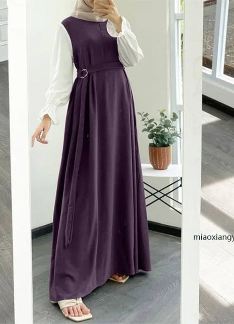 Women Eid Muslim Dress Morocco Party Dresses Patchwork Dubai Kaftan Ramadan Islam Vestidos Arab Long Sleeve Loose Abaya Belt