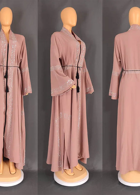 Abaya Dubai Turkey Women Kimono Rhinestones Robe Modest Islamic Cardigan Arab Femme Kaftan Morocco Maxi Eid Muslim Luxury Dress