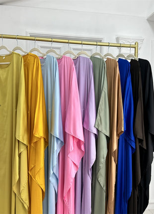 Eid Shiny Batwing Satin Abaya Dubai Luxury 2024 Muslim Abayas For Women Maxi Kaftan Dress Islamic Clothing Caftan Marocain Femme