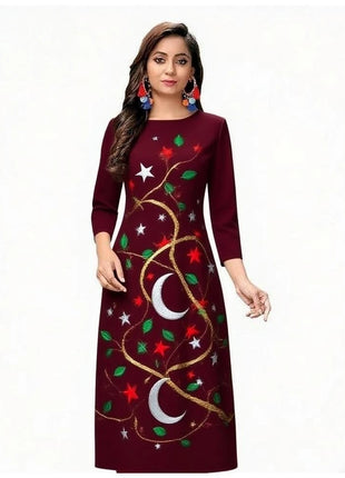 Muslim Kurtta 2026 Women's Casual Fashion Dress National style Straight Tube Casual Ethnic Red Slit hem Kaftan Moroccan Women