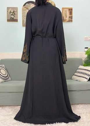 Muslim Open Abayas For Women 2024 Pure Chiffon Zipper Diamonds Loose Femme Robe Islam Dubai Boubou Moroccan Caftan With Turban