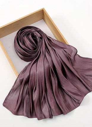 Newest Plain Shimmer Hijab Silk Wrinkle Scarf Muslim Woman Hijab Shawls Islam Woman Long Wraps Femme Headband Pure Turban