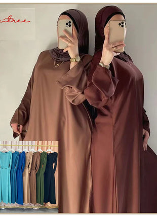 Fashion Sliky Djellaba Muslim Dress Dubai Full Length Flare Sleeved Soft Abaya Dubai Turkey Muslim Islam Robe WY921