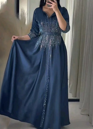 Middle East Ramadan Moroccan Muslim Forged Face Dress Arab Dubai Dress Luxury Fashion Hot Diamond Evening Robe