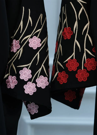 Luxury Embroidered Sleeve Cardigan for Muslim Women Ramadan Modest Abaya Dress with Hijab Elegant Islamic Party Turkish Outfit
