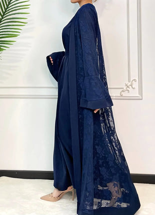 Ramadan Eid Prayer Lace Abaya 2 Piece Set Inner Dress Women Flare Sleeve Long Abayas Kaftan Djellaba Dubai Party Vestidos 2026