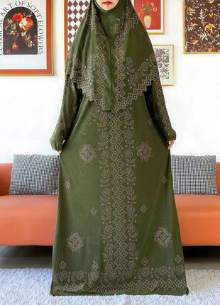 Muslim Two Piece Set Hijab Prayer Dress Fashion Abaya Set Women Prayer Garment Hijab Long Khimar Long Dress Sets Islamic Ramadan