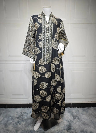 Muslim Women's Light Blue Islamic Embroidered Abaya with Gold Detailing Ideal for Formal Events in Middle East like UAE Saudi