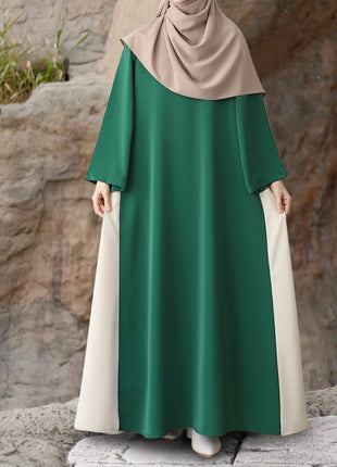 Muslim Women Modest Long Dress Patchwork Drawstring Arab Robe Vestidos Jalabiya Dubai Saudi Abayas Morocco Eid Ramadan Dresses