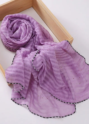 New Designs Cotton Linen hajib Scarf Stripe Islamic Ladies Head Scarf Headwear Lace Malaysian Women's Scarves Ramadan Turban