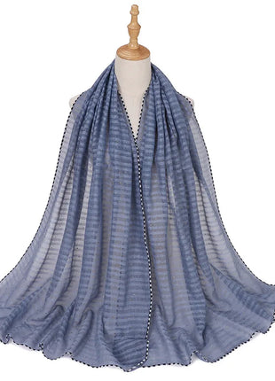 New Designs Cotton Linen hajib Scarf Stripe Islamic Ladies Head Scarf Headwear Lace Malaysian Women's Scarves Ramadan Turban