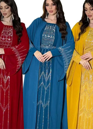 2024 Dubai Abaya Autumn Fashion Muslim Long Sleeve V-neck Party Evening Maxi Dress Kaftan clothes for Muslim Dress Women Outfits