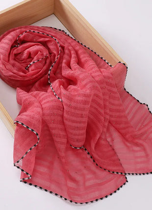 New Designs Cotton Linen hajib Scarf Stripe Islamic Ladies Head Scarf Headwear Lace Malaysian Women's Scarves Ramadan Turban