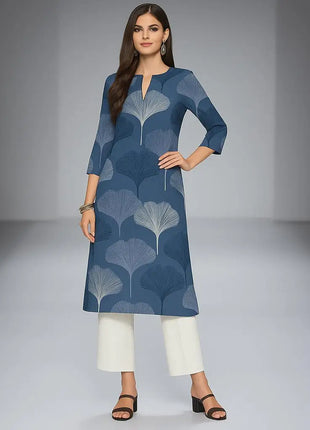 Muslim Women Kurt Casual Dress Long Sleeve Straight Casual Ethnic Flower Mandarin Flowers Regular Size 3D Design Suitable