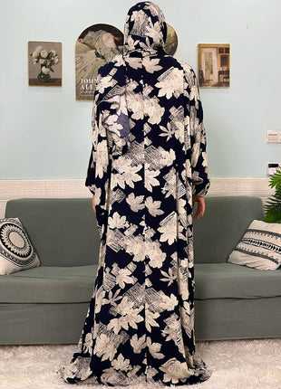 Muslim Cotton Abayas For Women Traditional Floral Ramadan Prayer Garment African Caftan Marocain Femme Robe Connected Headscarf