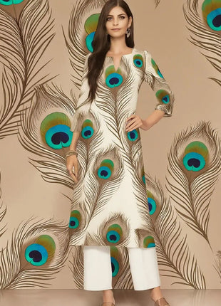 Muslim Dress Kurt Women's Fashionable And Elegant Straight Tube Casual Peacock Color Elephant Pattern Abaya Femme Dubaï