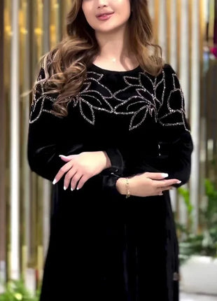 Eid Muslim Party Dress for Women Abaya Spring Velvet Diamond Dresses Ramadan Belt Vestidos Largos Dubai Robe Jalabiya 2026