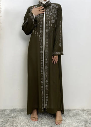 Diamond for Muslim Women Chiffon Open Cardigan Abaya Kimono Maxi Dress Turkey Dubai Arab Kaftan Eid Party Morocco Gowns Jalabiya