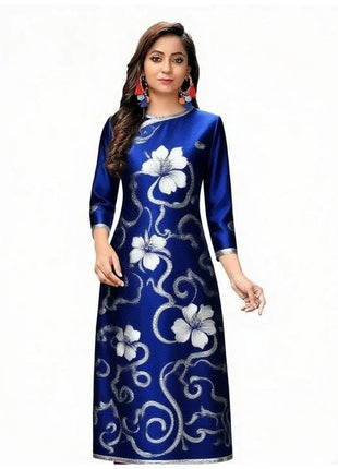 National style Muslim Women Kurtta Casual Dress Slit hem Straight Casual Ethnic Mandarin 3D Design Suitable Caftan Femme