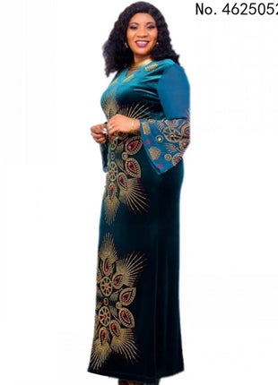 Customized African Dresses For Women Velvet Design Dashiki Beading Abaya Bandage Maxi Bazin Vintage Robe Gowns Africa Sexy Lady