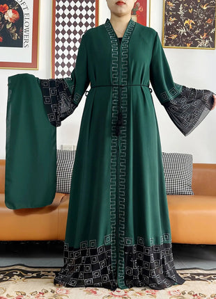 Latest Women Elegant Dresses Dubai Party Outfits Long Sleeve Chiffon Dashiki Muslim Women Robe Open African Abaya Clothing