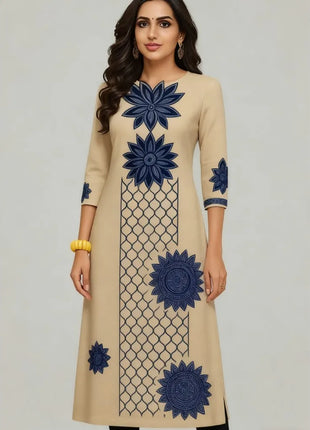 National style Women's Kurt Casual Fashion Dress Long Sleeved Straight Tube Casual Ethnic Flower Muslim Kaftan Dresses Morocco