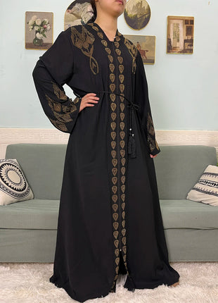 Muslim Open Abayas For Women 2024 Pure Chiffon Zipper Diamonds Loose Femme Robe Islam Dubai Boubou Moroccan Caftan With Turban