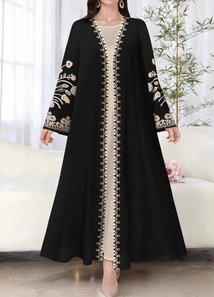 Muslim Women's Long Sleeve Printed Abaya Cardigan Elegant Fashion plus Size Outerwear Polyester Fabric Digital Printing