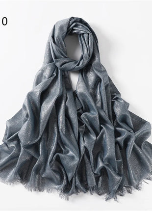 2025 Abaya Women Veil Gold Solid Color Muslim Head Scarf Shawls and Wraps Glitter Pashmina Bandana Female Foulard Hijab