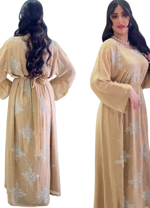 Eid Morocco Party Dress Women Muslim Abaya Diamond Ramadan Chiffon Dubai Abayas Kaftan Elegant Robe Vestidos Turkey Gown 2023