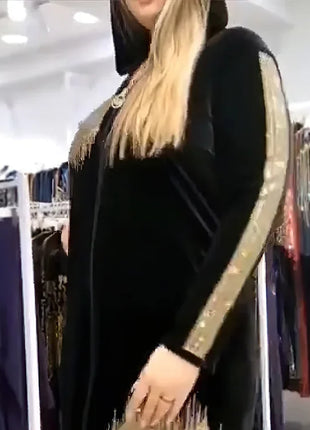 Long Sleeved Hooded Muslim Dress Velvet Diamond Clothing for Women Dubai Abayas Casual Korean Style Kaftan Evening Dress Abayas