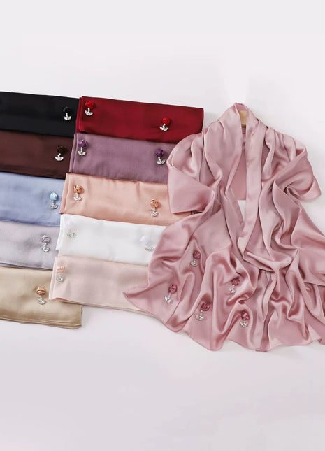 New Bubble Chiffon Hijab Scarf Handmade Flower Beaded Anchor Satin Silk Scarf  Hijabs for Women Turban Femme Ramadan Islamic