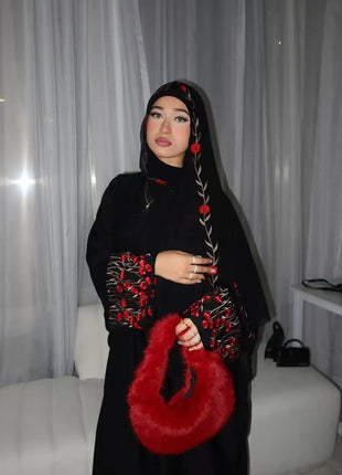 Luxury Embroidered Sleeve Cardigan for Muslim Women Ramadan Modest Abaya Dress with Hijab Elegant Islamic Party Turkish Outfit