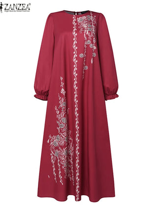 Women Stylish Floral Printed Maxi Dress Muslim Abaya ZANZEA Eid Mubarak Robe Elegant Long Sleeve Casual Vestidos Kaftan IsIamic
