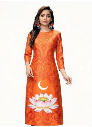 National style Muslim Women Kurtta Casual Dress Slit hem Straight Casual Ethnic Mandarin 3D Design Suitable Caftan Femme