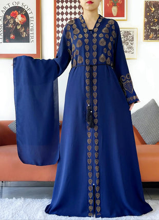 2024 Women Party Dress Chiffon Open Abaya Golden Stones Muslim Women Dress Islamic Clothing Cardigan Abaya Women Muslim Dress