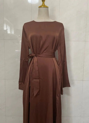 Fashion Sliky Djellaba Muslim Dress Dubai Full Length Flare Sleeved Soft Abaya Dubai Turkey Muslim Islam Robe WY921