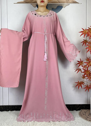 2025 New Abaya Dubai Luxury Muslim Dress for Women Elegant Arabic Femme Abaya Diamond Loose Islamic Long Sleeve Turkey Clothing