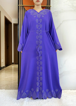 New 2024 Dubai Diamond Muslim Modest Dress for Women Elegant Arabic Femme Hijab Abaya 2024 Islamic Long Sleeve Turkey Clothing