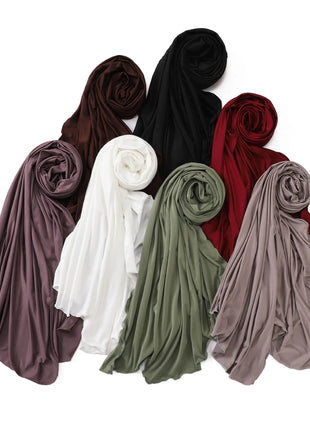 Luxury Wavy Edge Jersey Hijab for Women Solid Color Milk Silk Scarf Headscarf Autumn Shawl Stretchy Chiffon Scarf Ramanda
