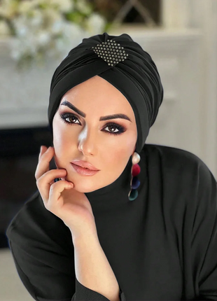 Women Hijab Caps Elastic Fabric Diamonds Muslim Instant Turban Bonnet Ready To Wear Hijabs Hot fix Decoration