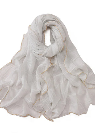 13 Color 80*180cm New Simple Silver Wire Wrinkle Plaid Solid Color Chain Gold Border Scarf Muslim Women Hijab Wrap Ramadan Islam