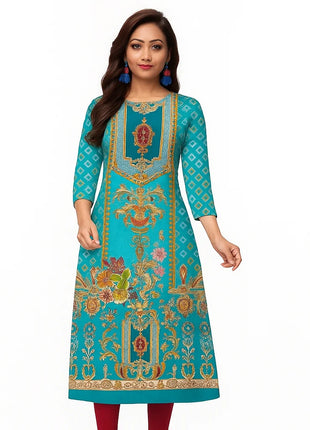 Muslim Women Kurt Casual Dress Slit hem Straight Casual Ethnic Peacock Mandarin Turkish Abaya Abito Donna Musulmana Kurtta